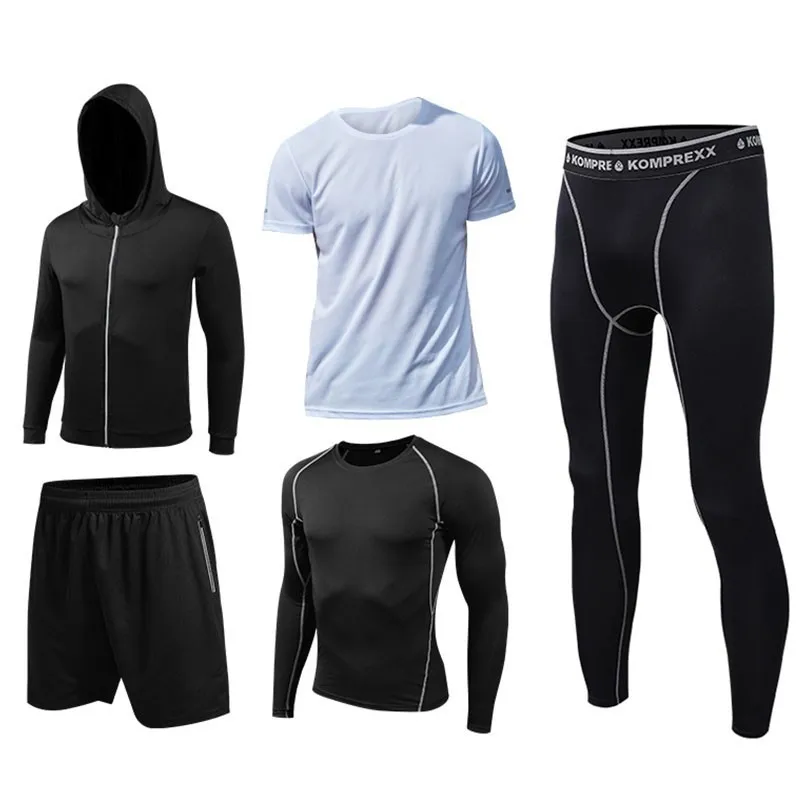 Men sportswear-W5 Мужская спортивная одежда, черный, серый, белый спортивный костюм, Мужская эластичная одежда для тренировки в спортзале, дышащая тренировка бега трусцой комплект для бега - Цвет: Men sportswear-W5