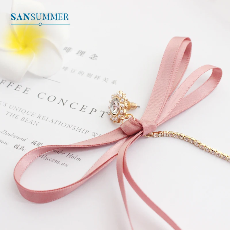 Новые модные женские серьги ленты SANSUMMER розовые черные подвески с бантом