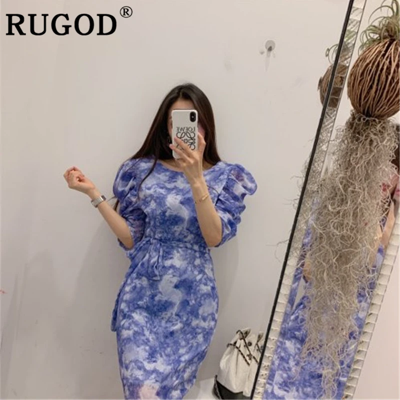 RUGOD/Элегантное длинное женское платье с принтом корейские шикарные кружевные