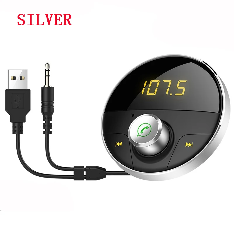 Серебристый JINSERTA Bluetooth FM модулятор Автомобильный mp3 плеер Громкая связь Аудио AUX Выход SD TF карта беспроводной fm-передатчик двойной USB - Название цвета: Серебристый