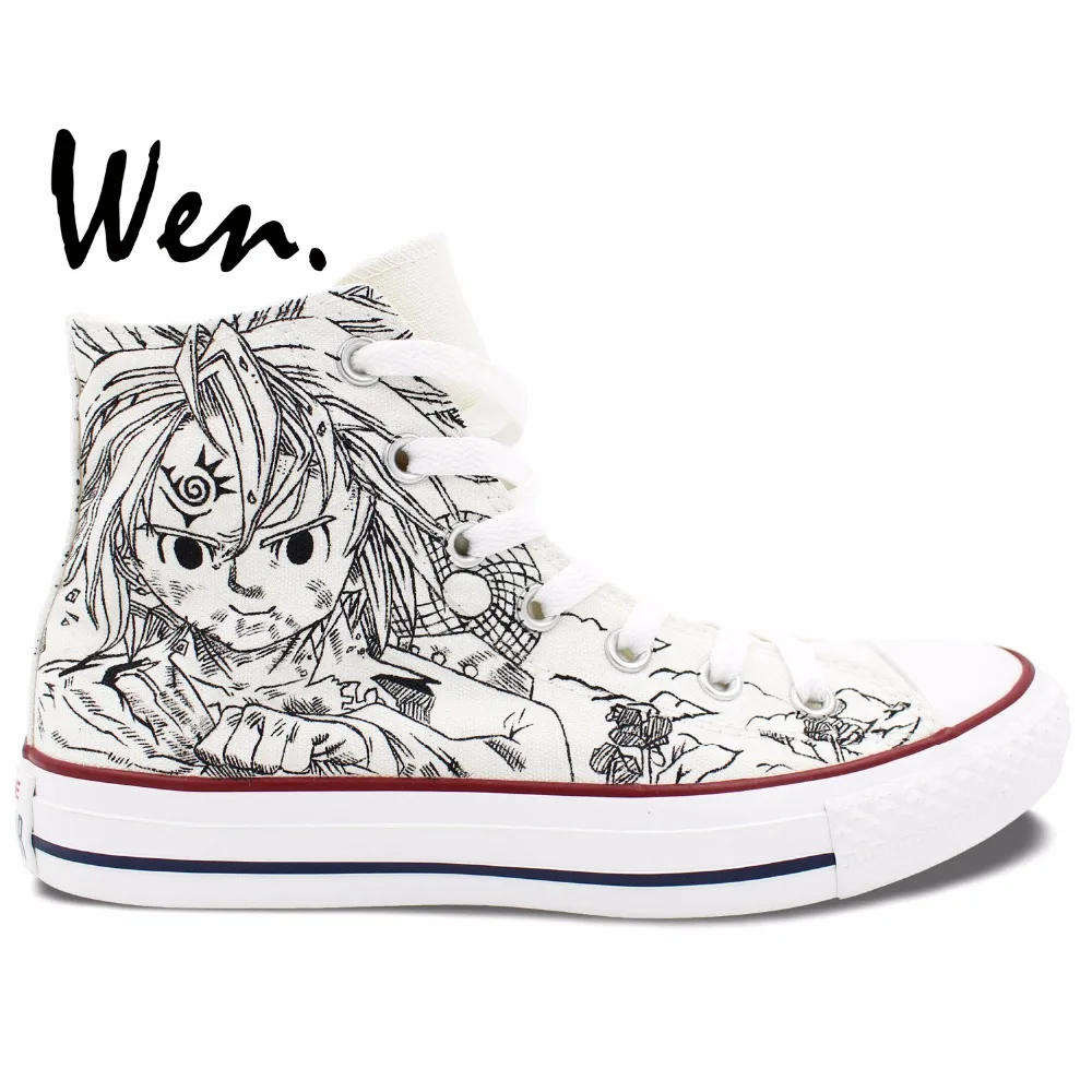Кеды Wen из аниме Семь смертных грехов высокие белые холщовые кроссовки ручной