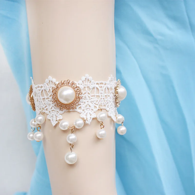 New Vintage White Lace Bracelet Belly Dance Pearl Cover Scars Bride Wedding Accessory Charm Upper Arm Bracelets for Women | Украшения и