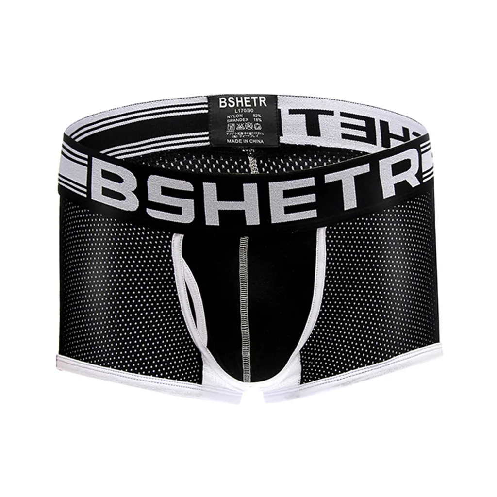 Черный Фирменное Мужское нижнее белье трусы высокого качества Cuecas боксеры мужские с низкой посадкой Лоскутные дышащие сетчатые трусы мужские Трусы calzoncillos - Цвет: Черный