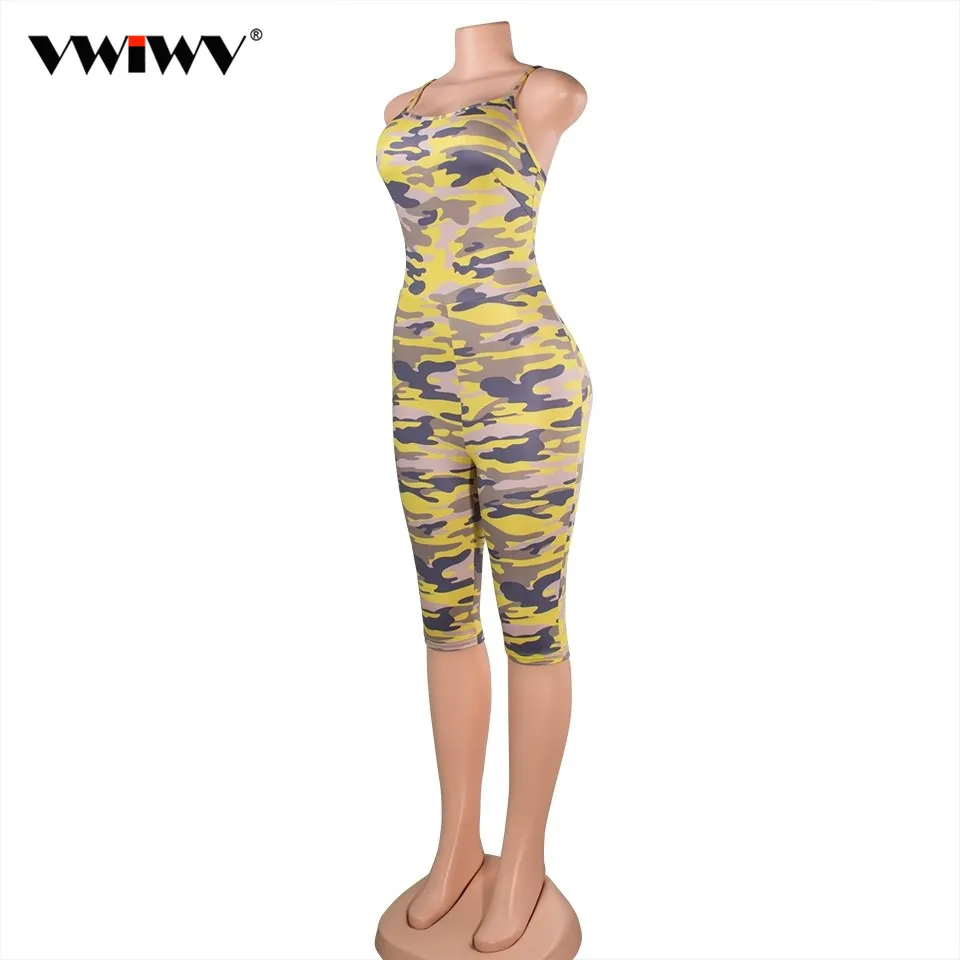 Женский короткий камуфляжный комбинезон без рукавов с открытой спиной | Женская