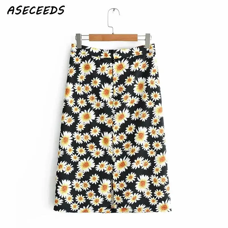 Boho/2019 летняя винтажная юбка с цветочным принтом и высокой талией для женщин kawaii