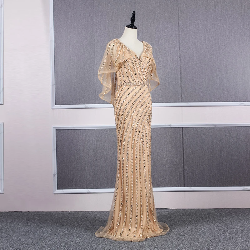 JANCEMBER vestido de noche fiesta Кристалл узор v-образным вырезом Иллюзия Русалка приталенный