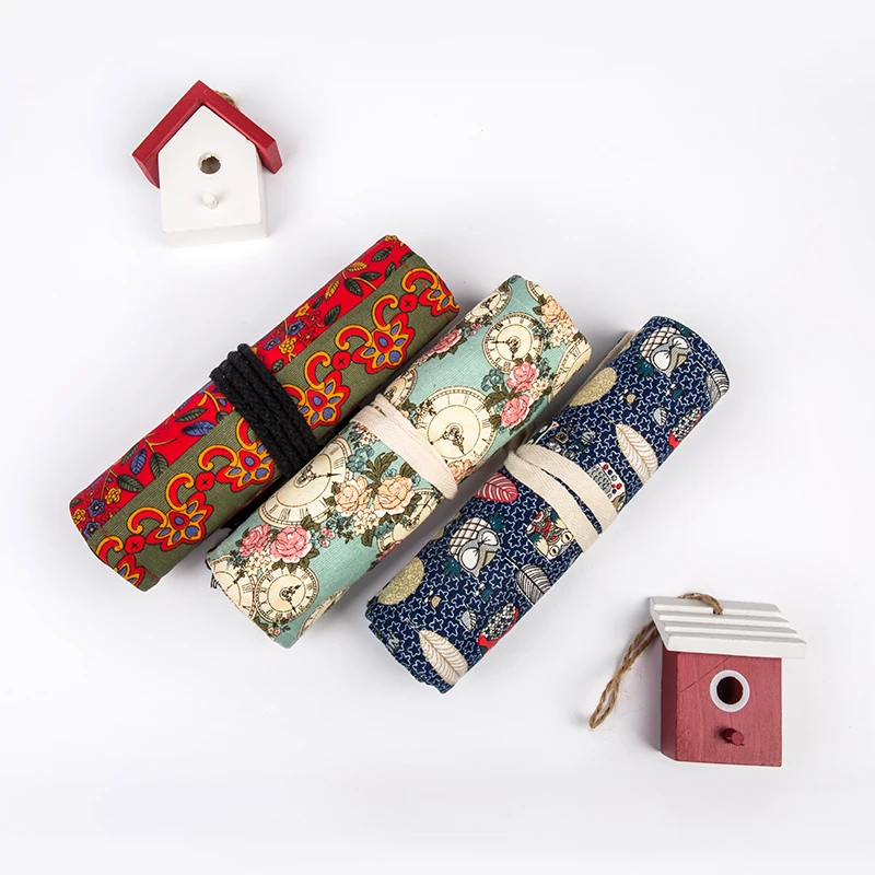 Hand made Холст Карандаш сумка 36 отверстие живопись пенал для хранения инструмент детей школьные сумки большой емкости