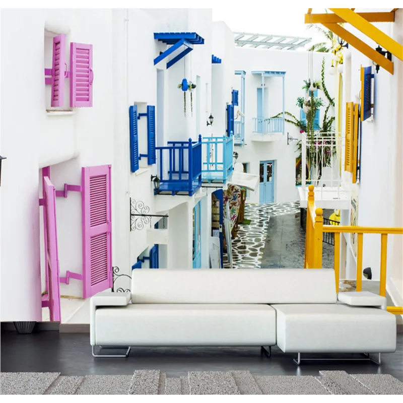 Пользовательские 3D фото обои Санторини Греция средиземноморский пейзаж росписи