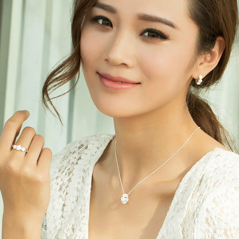 Sa silverage натуральная 925 серебро Fine Jewelry Серьги кольца для женщин три цветка круг AAA CZ