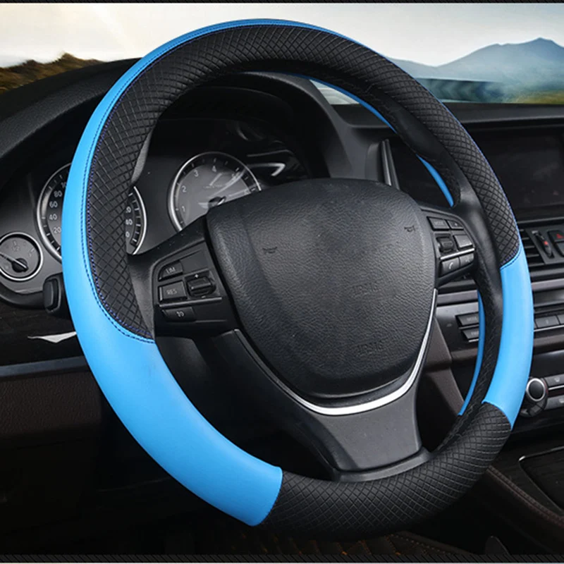 Заводская распродажа черный кожаный чехол рулевого колеса автомобиля 38 см