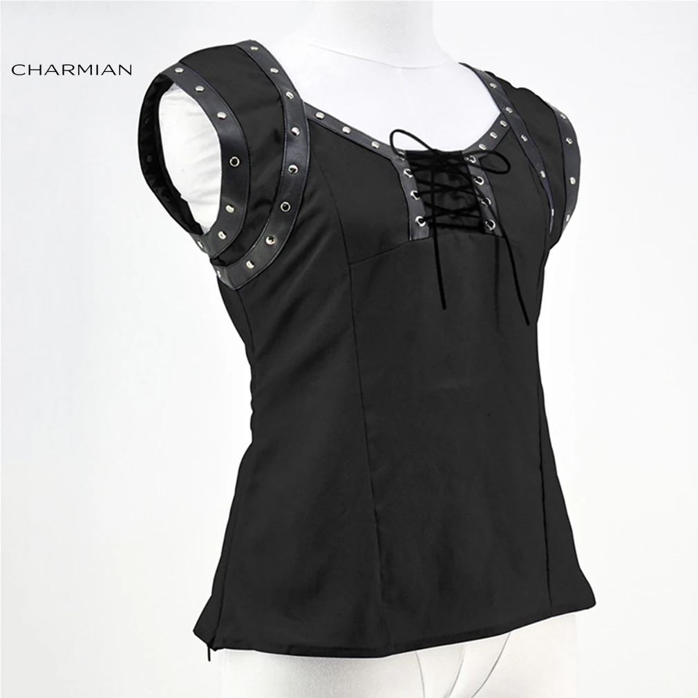 Блузка Charmian Женская с заклепками из искусственной кожи на шнурках коротким
