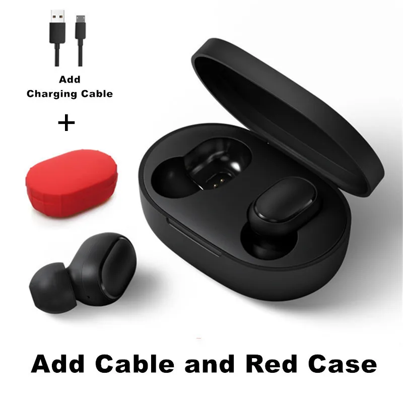 Add Cable Red Case Xiao mi Red mi Airdots TWS mi True беспроводные Bluetooth наушники стерео бас Bluetooth 5,0 с mi c Handsfree Наушники управление AI - Цвет: Add Cable Red Case
