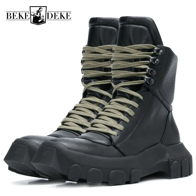 

Winter Men Lace Up Military Tactical Lace Up Ankle Boots Med Heels Platform Work Safety Shoes Army Genuine Leather Boots Homme