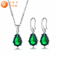 fym brand green cubic zirconia bridal jewelry sets for women silver color necklaces earrings multicolor jewelry sets fymjs0157