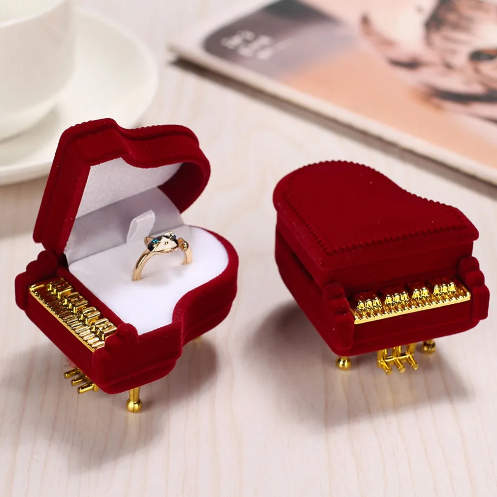 Cartoon Flannelette Piano Shape Jewelry Box Ring Ear Stud Necklace Storage Luxury Engagement Wedding Gift | Украшения и
