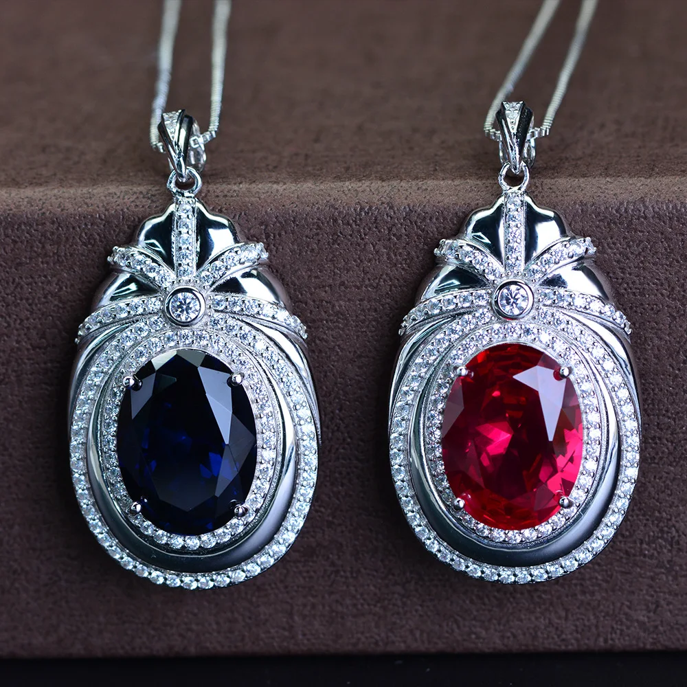 Wong Rain Luxury 100% 925 Sterling Silver Ruby Sapphire Gemstone White Gold Pendant Necklace Party Cocktail Jewelry Wholesale | Украшения и