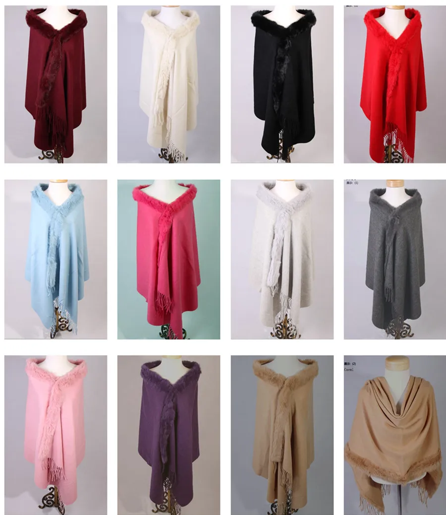Женская шаль из 100% шерсти кашемировая на кроличьем меху теплая шарф размер 70x200 см
