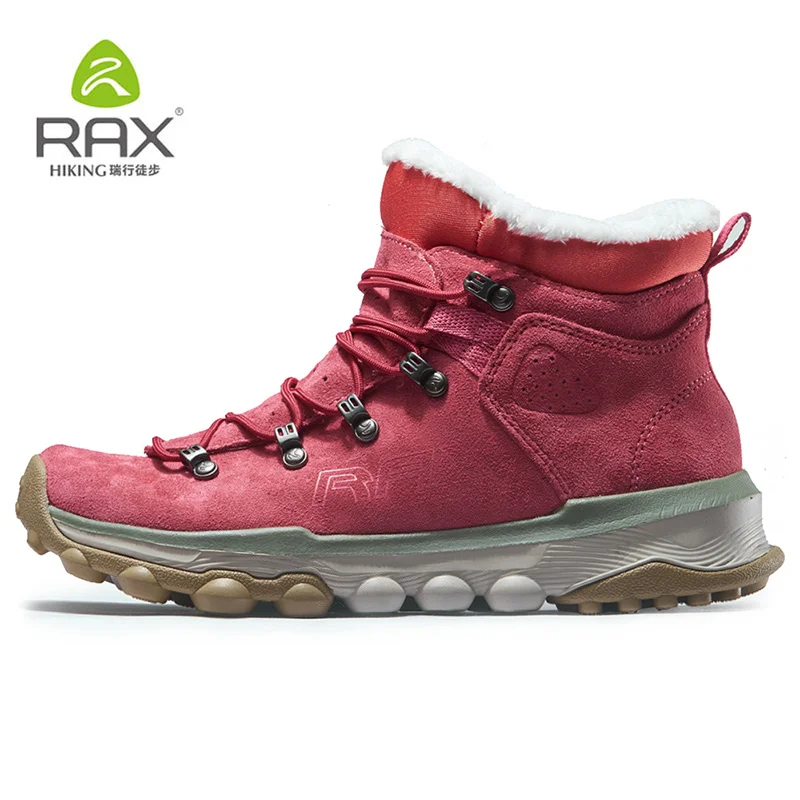 rose red women RAX походные ботинки мужские зимние теплые уличные профессиональные спортивные зимние ботинки для женщин противоскользящие легкие походные ботинки с плюшевой подкладкой - Цвет: rose red women