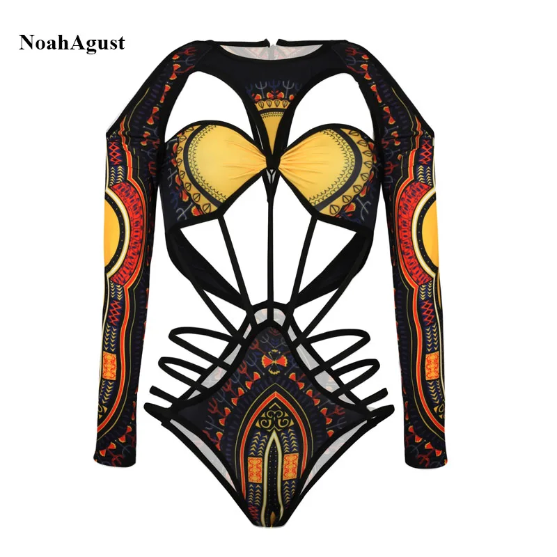 African Off Shoulder One Piece Swimsuit Women Backless Sexy Monokini Long Sleeve Swimwear Female Swimming Suit | Спорт и развлечения