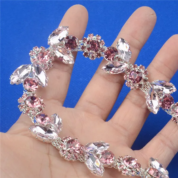 pink color 1 ярд красивый горный хрусталь Кристалл пистолет тон цепи костюм с аппликацией планки Шитье - Цвет: pink color