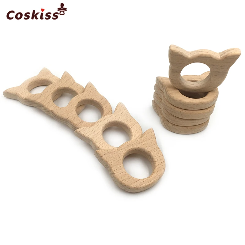 Mordedor de madera de haya suave para beb&eacute;, mordedores de madera Natural con dibujos de animales, accesorios de dentici&oacute;n de madera, juguetes masticables para beb&eacute;, 10 piezas-1
