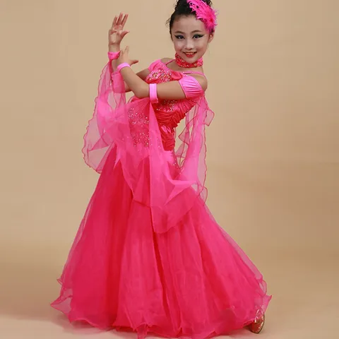 Детское платье для бальных танцев, с открытыми плечами