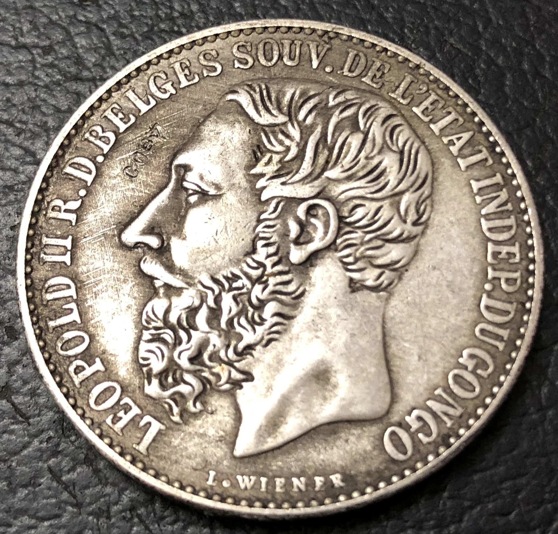 1894 свободный штат Конго 5 франков Leopold II (&quotR. D. BELGES &quot) копия посеребренной