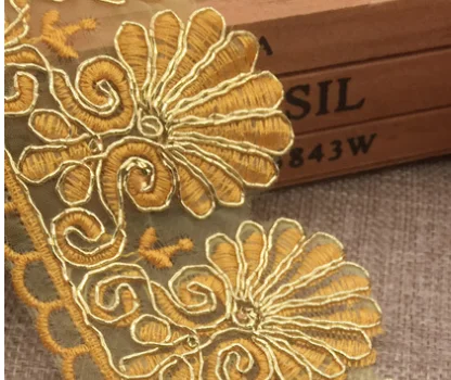 14 Gold yellow 10 ярдов много цветов вискоза вышивка зубчатая кружевная отделка металлик свадебное украшение широкий: 6,5 см - Цвет: 14 Gold yellow
