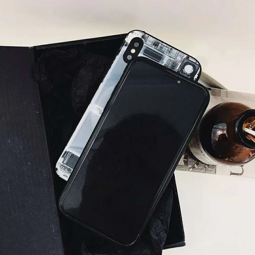 Teobald Реалистичного имитация панели телефона чехол для iPhone X черное стекло чехла 6 7