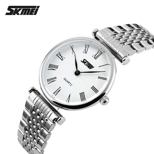Women White Watch SKMEI Для женщин часы лучший бренд класса люкс Полный Сталь Аналоговые кварцевые наручные часы ультра тонкие Для мужчин часы Montre Relojes HOMBRE - Цвет: Women White Watch