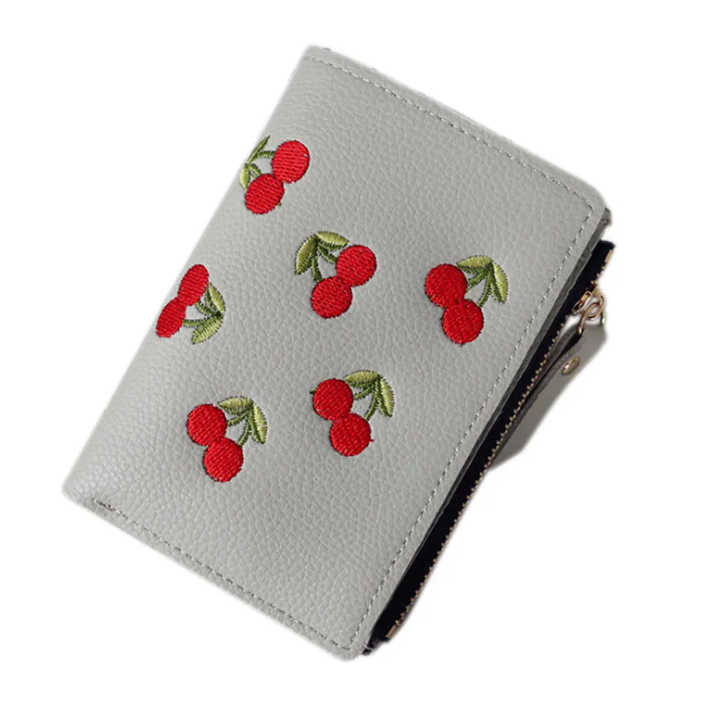 

Fashion Lady Girl Cute Mini Money Bag Women Cherry Embroidery PU Leather Short Wallet Coin Purse Card Holders Popular FA$3