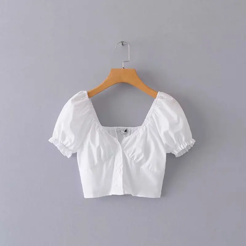 Лето 2019 Boho винтажные Женские топы и блузки на пуговицах женский укороченный топ с