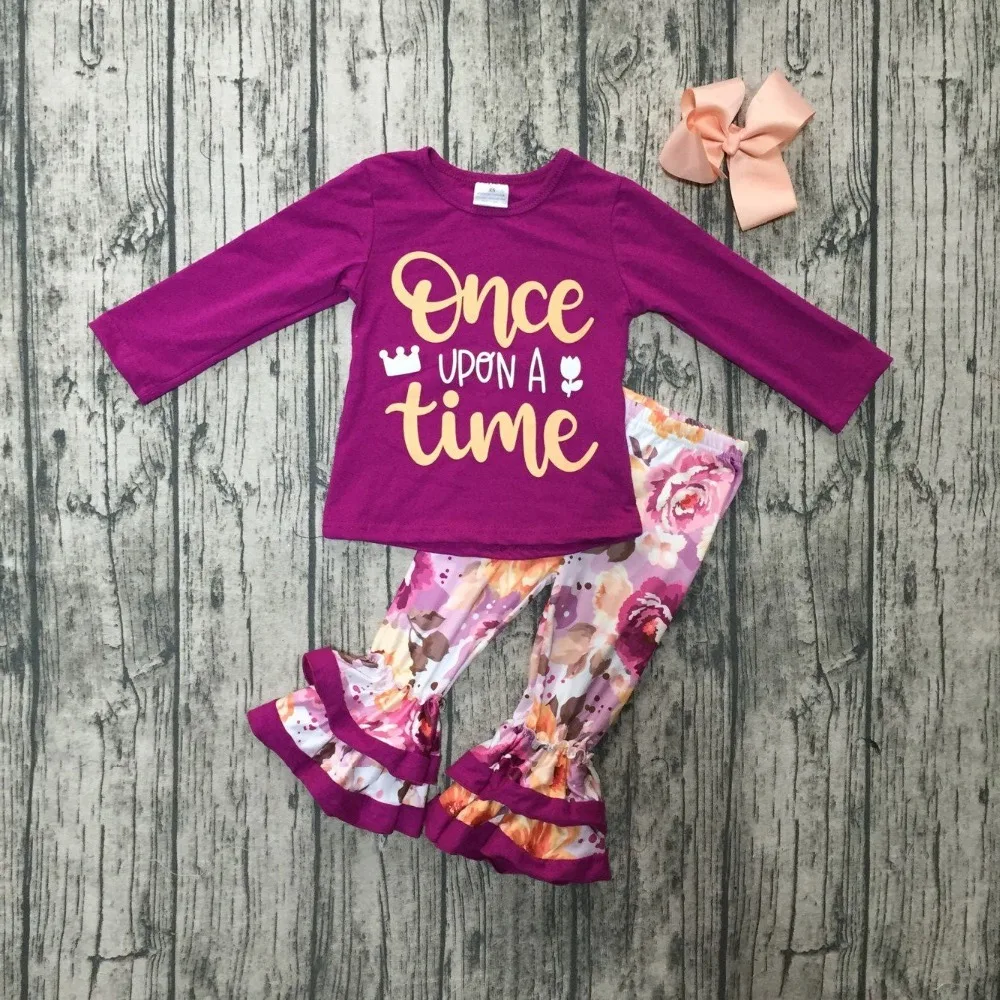 Осень/Зима для маленьких девочек однажды время наряды plum полный рукав foral детская