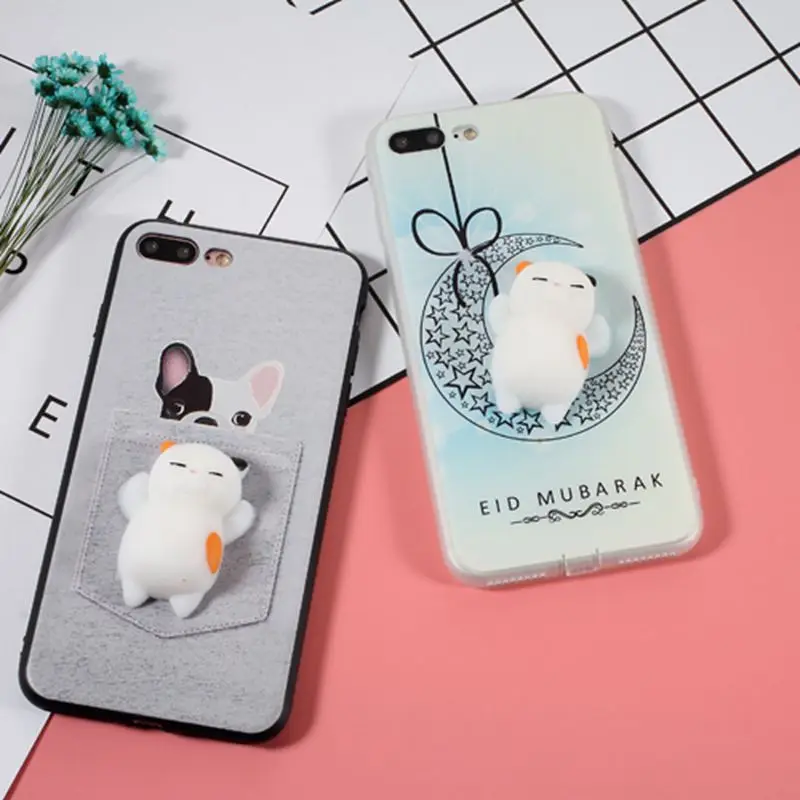 Dulcii For iPhone 7 Plus 5.5 3D Squishy Silicone Cartoon TPU Mobile Cover - Lazy Cat / Geometric Figure |