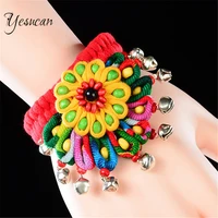 yesucan boho multicolor flower banglebracelets vintage handmade wave bell bracelet for women stage party charm jewelry gift