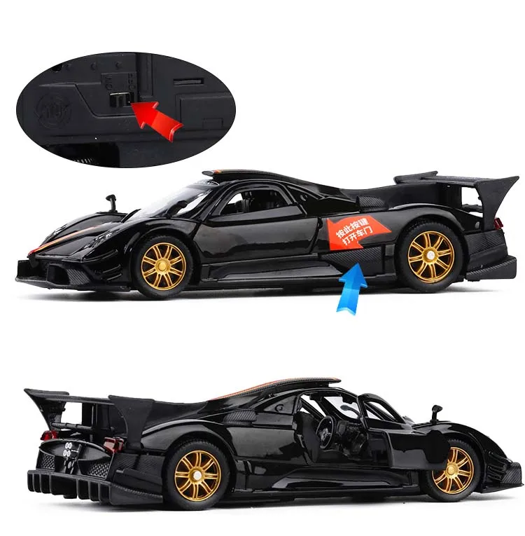 Модель спортивного автомобиля из 1/31 сплава Pagani Zonda, металлические Литые под давлением игрушечные транспортные средства, мигающие музыкальные детские игрушки, подарки