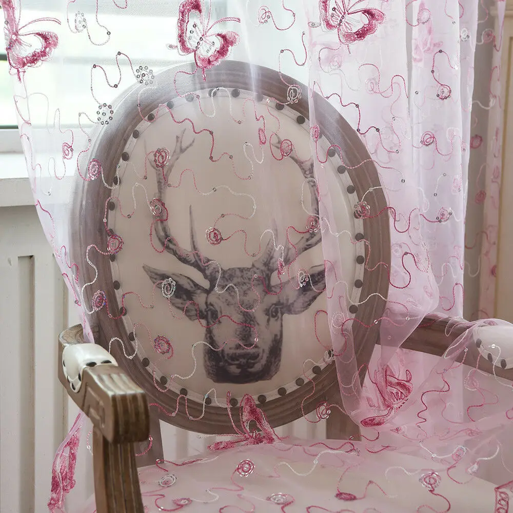 Романтическая, современная, вышитая блестками, Бабочка, деревенская, прозрачная вуаль, занавески для гостиной, спальни, кухни, фиолетовые шторы 344& 30