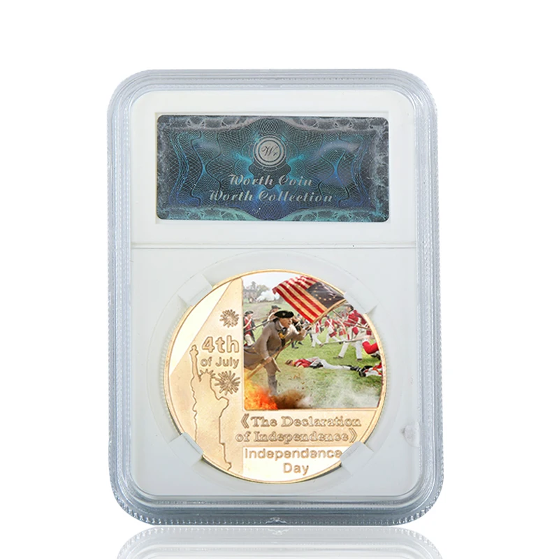 coin1 with case WR США 4 июля Золотой коллекционный набор монет с коробкой военный День Независимости сувенир монета медаль подарок пункт дропшиппинг - Цвет: coin1 with case