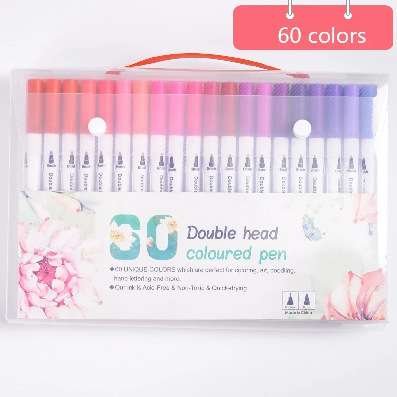 60 цветов/набор Двойные головки художественные маркеры профессиональная