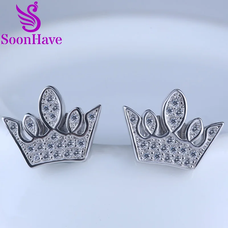 Soonhave AAAAA Циркон Корона Стад серьги серебро 925 ювелирных изделий для Для женщин
