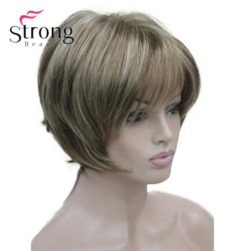 StrongBeauty короткий слоистый блондин Толстый Пушистый полный синтетический парик Тепло ОК цвета выбор