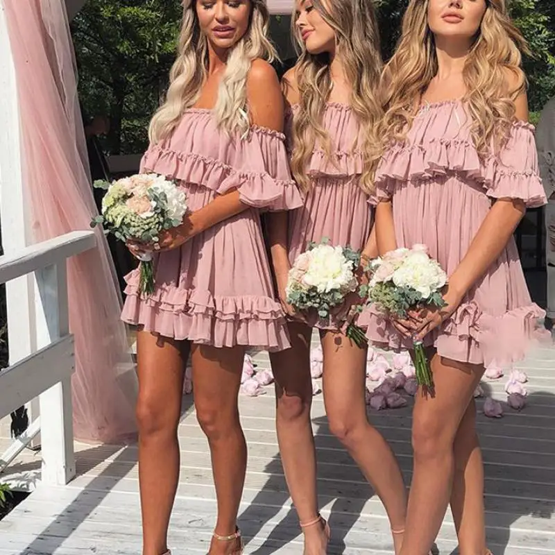 Женское шифоновое платье подружки невесты летнее Плиссированное короткое