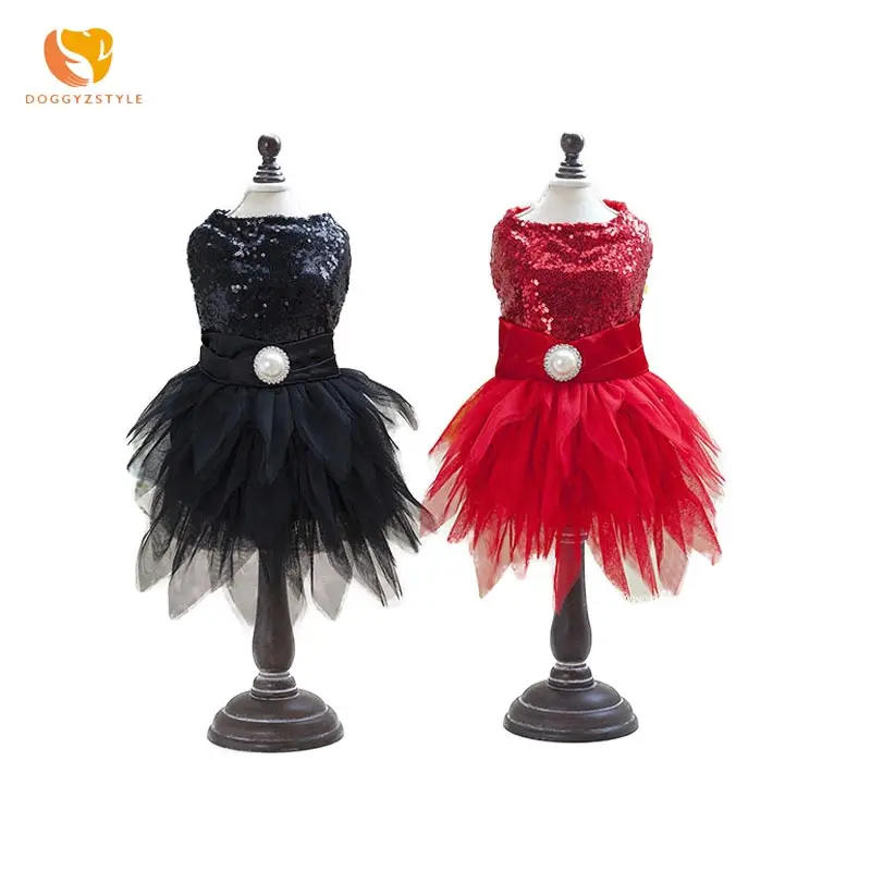 Dog Dress Summer Net Tutu Sequin Skirt Pet Spring Chihuahua Cat Party Wedding Stage Red Costume Ropa Gato S-XXL DOGGYZSTYLE