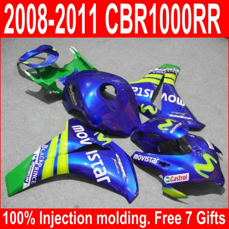 Литья под давлением 100% обтекатель комплект пригодный для Honda CBR1000RR 08 09 10 11 зеленый