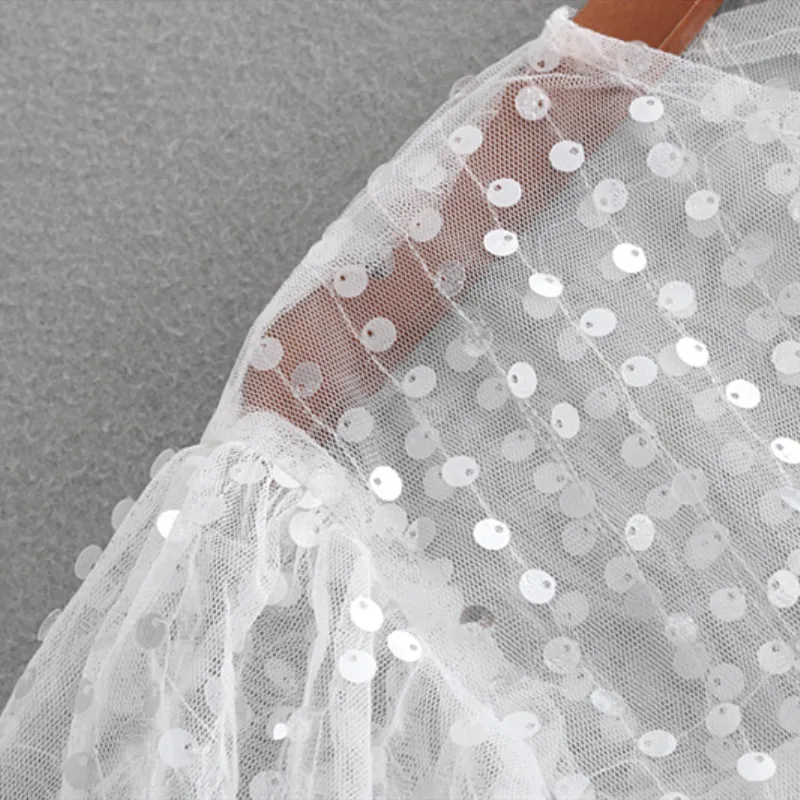 NSZ Для женщин белая блузка Блестки оборками рубашка летние шорты Втулка