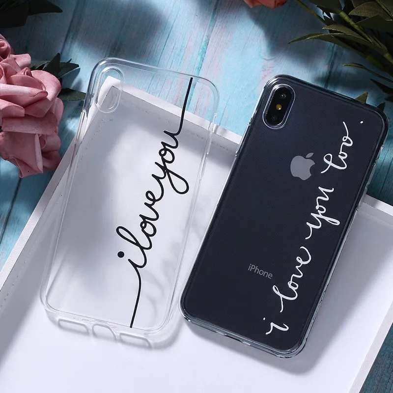 Пары телефон чехол для iPhone 6 6s 7 8 Plus 5 5S SE Письмо Любовь Прозрачный X XR XS Max Мягкий ТПУ