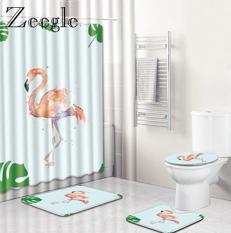 

Zeegle Flamingo Pattern Bathroom Bath Mat and Shower Curtain Floor Carpet for Bathroom Mat Non-slip Home Decor Toilet Bath Mats