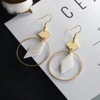 big hoop white shell rhombus golden square geometric pendant drop earrings women dangle earrings