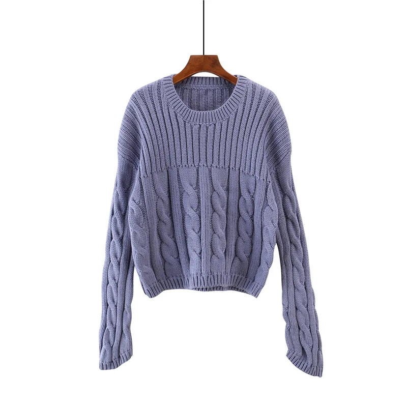 Solid O-neck Twisted Women Knitted Sweater Autumn Full Sleeve Short Style Sweaters and Pullovers Casual Female jumper tops 2018 | Женская