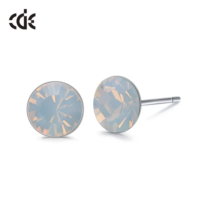 Milky CDE 925 пробы серебряные серьги, украшенные кристаллами, круглые геометрические серьги-гвоздики для женщин, ювелирные изделия для ушей - Цвет камня: Milky